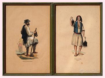 Coppia di xilografie colorate a mano - anno 1847