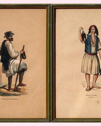 Coppia di xilografie colorate a mano - anno 1847