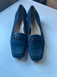 Mocassini donna Ferragamo camoscio blu