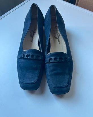 Mocassini donna Ferragamo camoscio blu