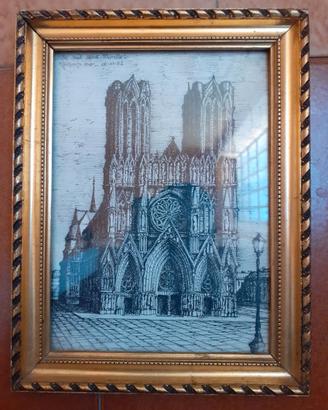 Quadro disegno inchiostro cattedrale gotica