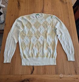 Maglione  a rombi panna beige TG M Benetton