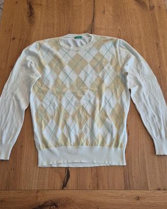 Maglione  a rombi panna beige TG M Benetton