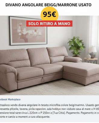 sgombero casa a 95€, Divano angolare e altro