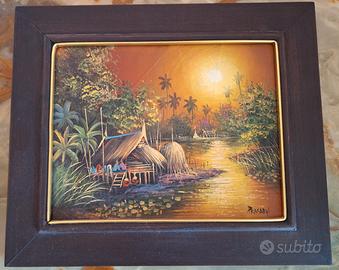 Quadro Thailandia foglie tabacco firmato Prasarn