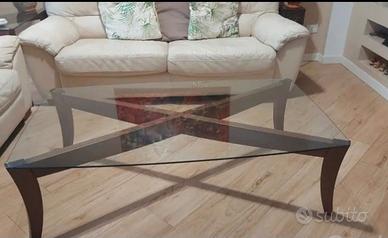 PERFETTE CONDIZIONI tavolo basso vetro piedi legno