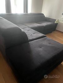 Divano letto nero in pelle scamosciata