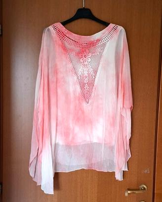 Blusa seta rosa sfumata Made in Italy