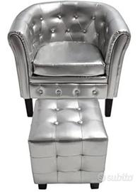 VidaXL Poltrona a Pozzetto con Poggiapiedi Argento