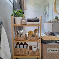 Carrello portaoggetti in bamboo con ruote