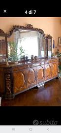 Credenza radica di noce con specchio sagomato