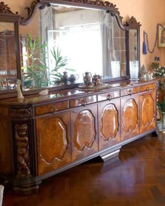 Credenza radica di noce con specchio sagomato