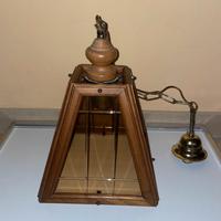 LAMPADARIO VINTAGE ANNI '70 VETRO E LEGNO