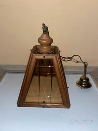 LAMPADARIO VINTAGE ANNI '70 VETRO E LEGNO