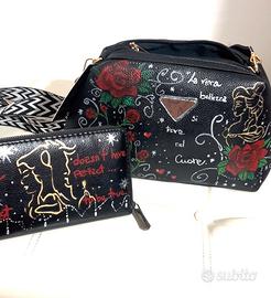 Borsa e portafoglio dipinti a mano