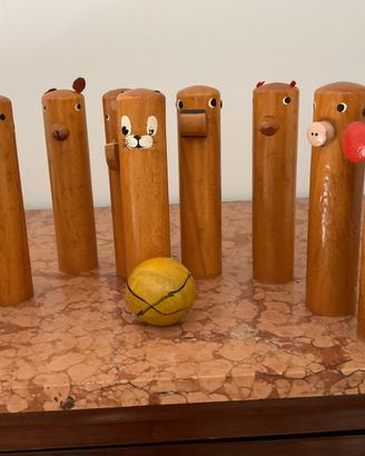 Birilli in legno raffiguranti animali anni 70