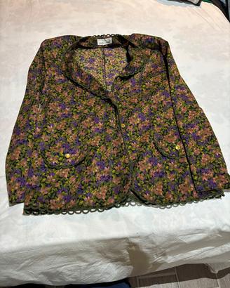 Giacca Vintage Floreale con Bordi a Crochet e Bott