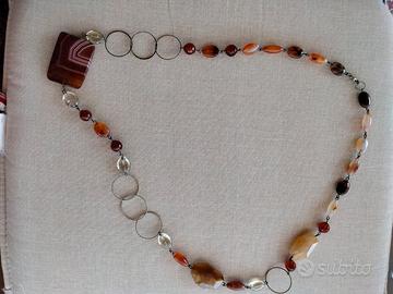 COLLANA PIETRE CORNIOLA AGATE CRISTALLI DI ROCCA.