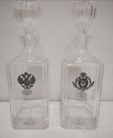 Antiche bottiglie per liquore cristallo e argento