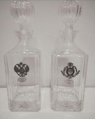 Antiche bottiglie per liquore cristallo e argento