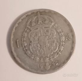 Moneta 1 corona Svedese in argento 