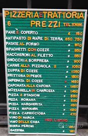 Listino prezzi vintage pizzeria trattoria lire