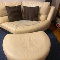 Divano in pelle angolare color panna