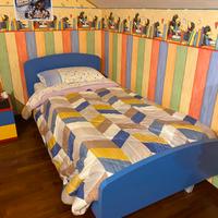 Letto singolo legno blu