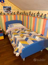Letto singolo legno blu