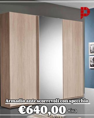 Armadio 3 ante scorrevoli con specchio - 2 colori