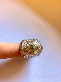 Anello filigrana argento regolabile-pietra verde