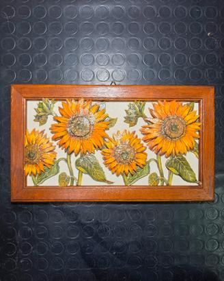 Quadro girasoli in rilievo 3d corin legno massello