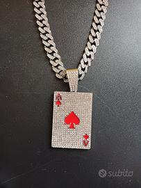 Collana Iced Out Cubana  Pendente Asso di Picche 