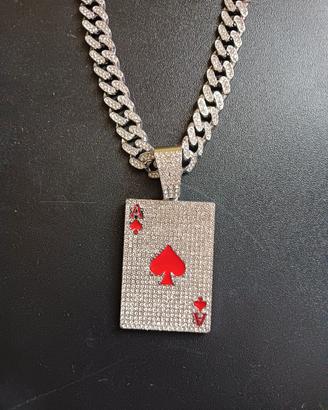 Collana Iced Out Cubana  Pendente Asso di Picche 