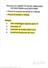 televisore nuovo LG-SMART TV LED 50" HDR10 WIFI S
