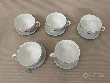 Set tè vintage porcellana 5 tazze con piattino