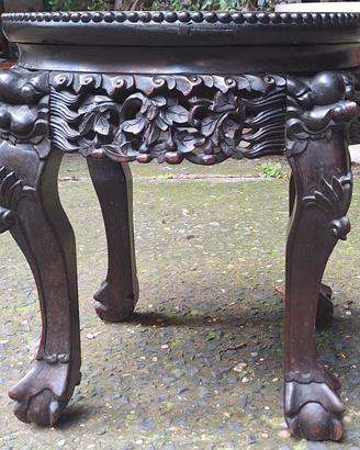 Tavolino Cinese Antico Legno di Rosa e Marmo