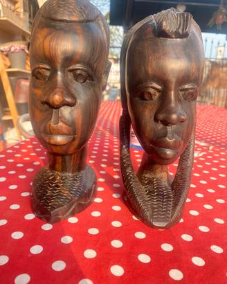 coppia busti africani in pregiato ebano massiccio