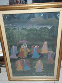 Quadro dipinto indiano con Krishna 126X96 cm