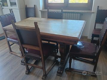 tavolo in noce stile neorinascimentale con 6 sedie