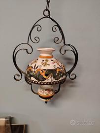 lampadario ferro battuto e ceramica 
