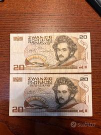 Lotto due banconote Austria 20 Schilling
