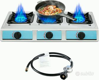 Fornello a Gas Portatile a 3 Fuochi per Campeggio