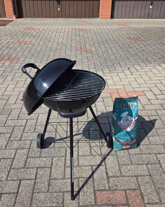 Barbecue a carbonella tondo con coperchio e ruote