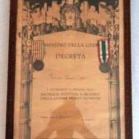 WWI QUADRO DIPLOMA Iª GUERRA MONDIALE CON MEDAGLIE