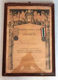 WWI QUADRO DIPLOMA Iª GUERRA MONDIALE CON MEDAGLIE