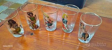 5 bicchierini svizzeri donnine sul retro nude