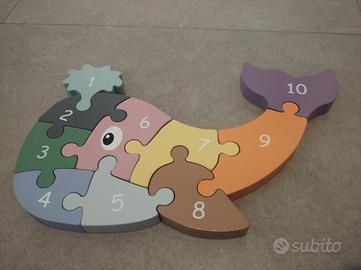 Puzzle numerati in legno balena
