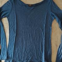 Maglia maniche lunghe da donna blu modal/lana tg L