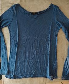 Maglia maniche lunghe da donna blu modal/lana tg L